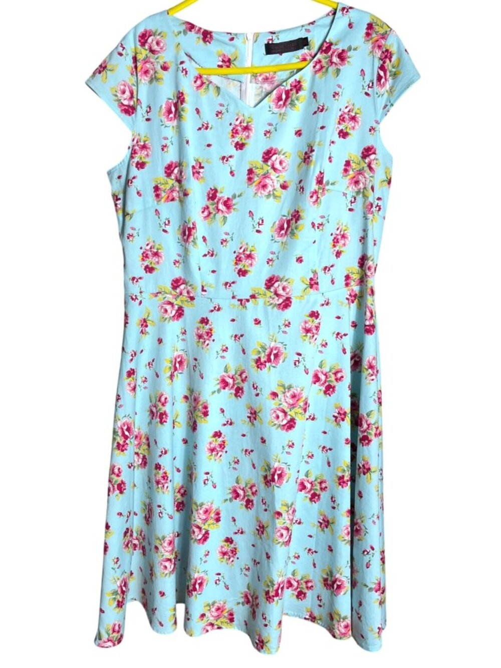 Blue Floral Midi Dress Fit Flare Swing Retro Sweetheart Breathable Stretch 2XL